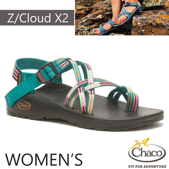 【美國 Chaco】贈置鞋袋!女 Z/CLOUD X2 越野紓壓運動涼鞋(夾腳款)/CH-ZLW04-HJ06 青綠線條✿30E010